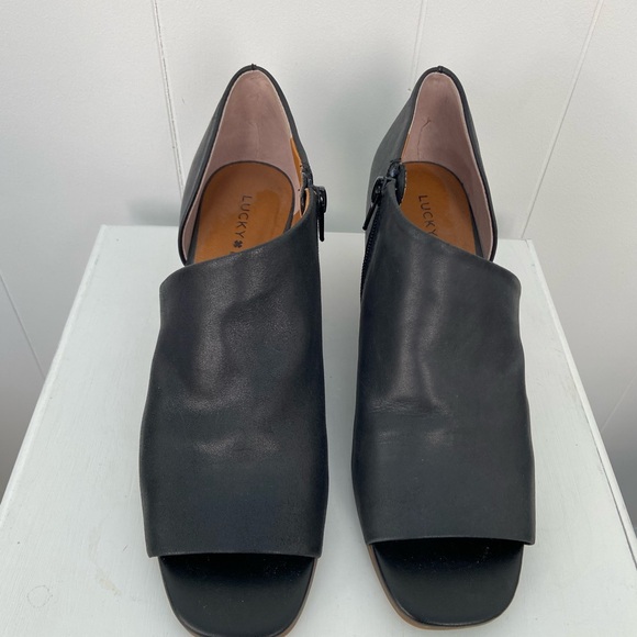 Lucky Brand Black Open Toe Leather Wedges - Picture 2 of 8